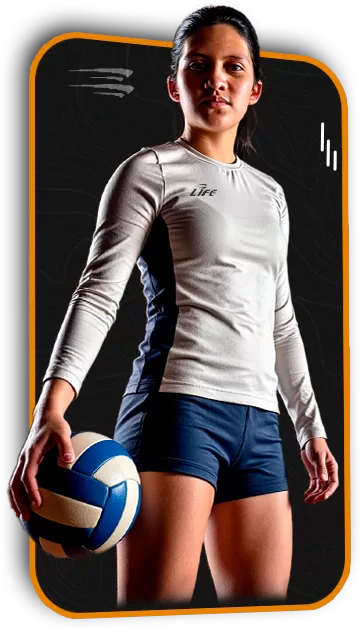 Detalle de escudo sublimado en uniforme de voleibol personalizado Life Deportes